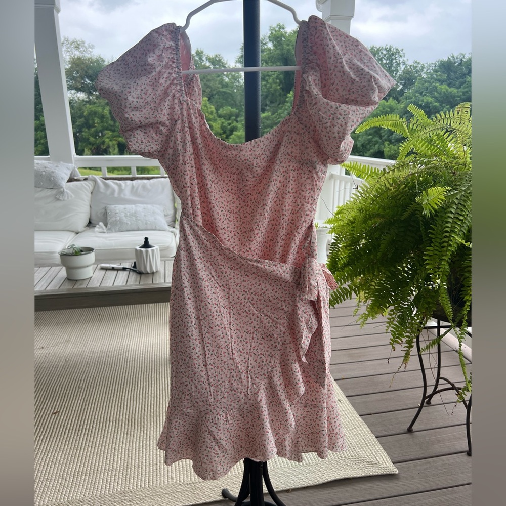 princess polly wrap dress floral puff sleeve